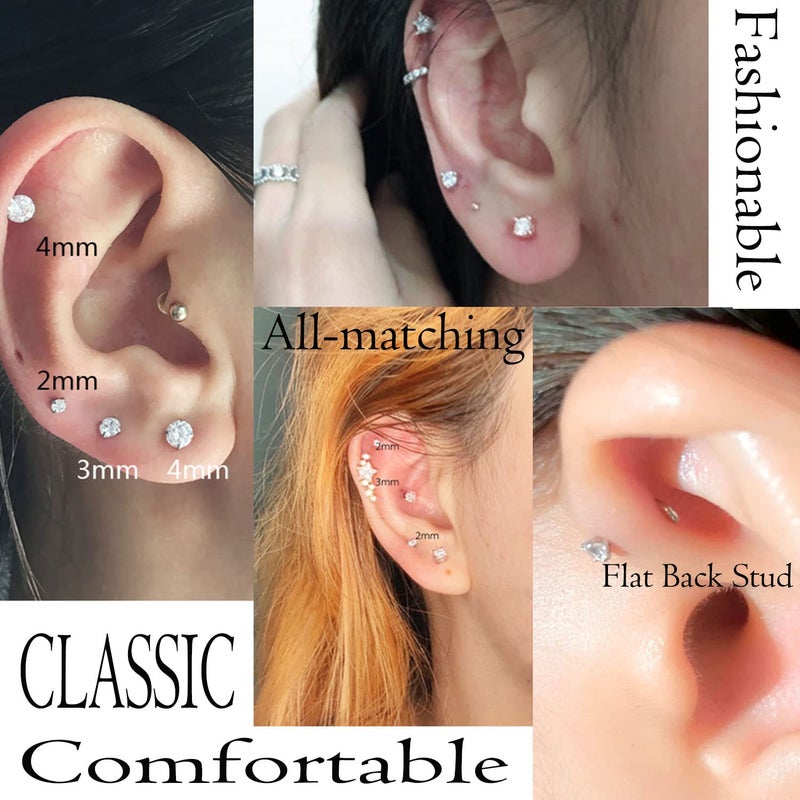CANDYFANCY 16g 2/3/4mm Cubic Zirconia Stone Triple Forward Helix Ear Cartilage Tragus Studs Lip Piercing Earrings 16 gauge(2mm stone, 8mm Length, 2pcs) - Image 2